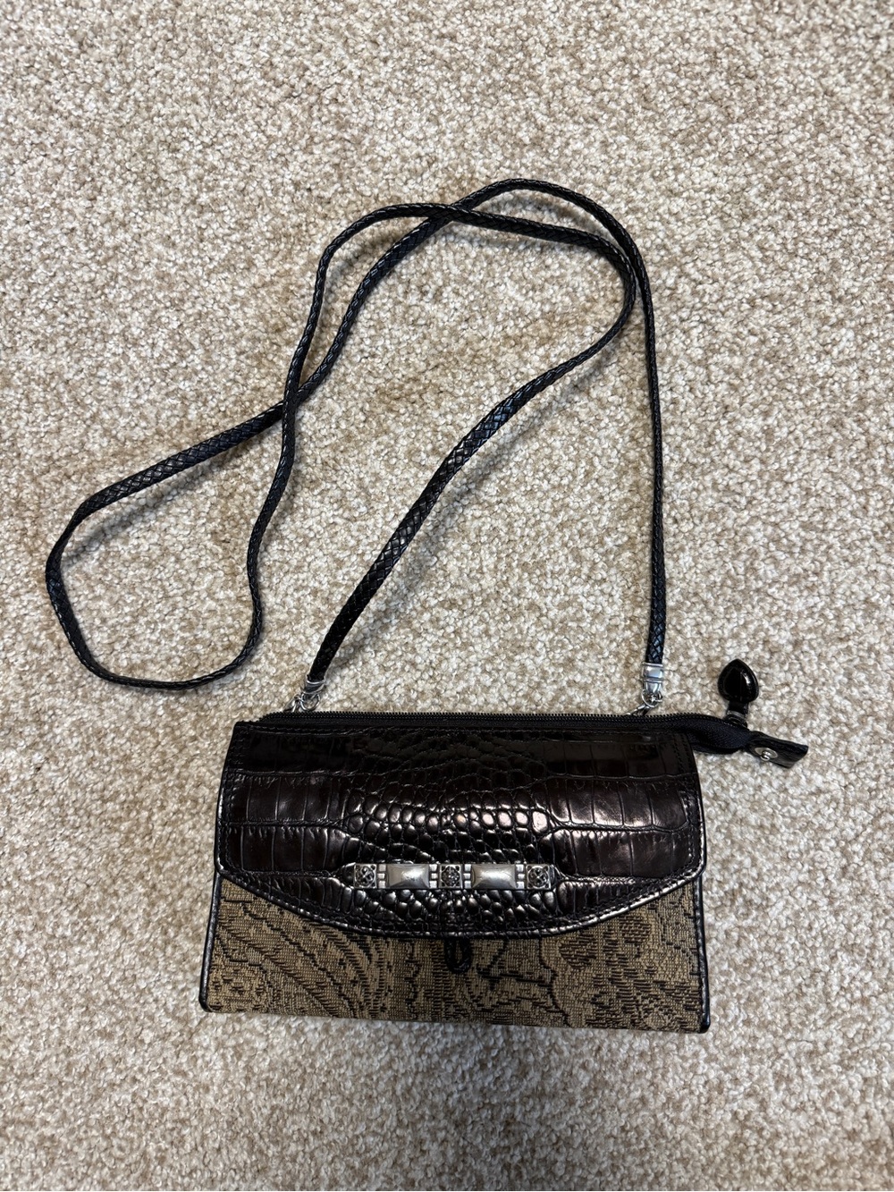 Brighton Black Croc-Embossed & Patterned Crossbody-VTG